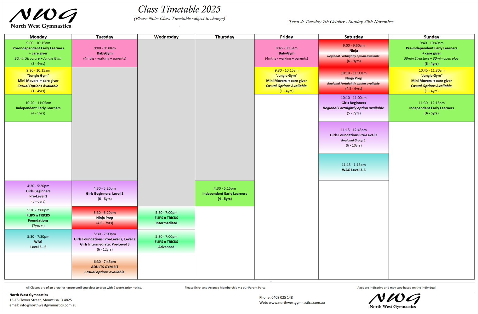 Preliminary Class Timetable NWG Mount Isa